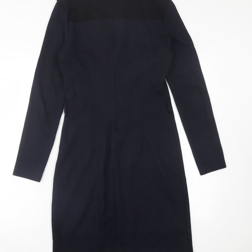 Mango Womens Blue  Viscose A-Line  Size M  Crew Neck Zip