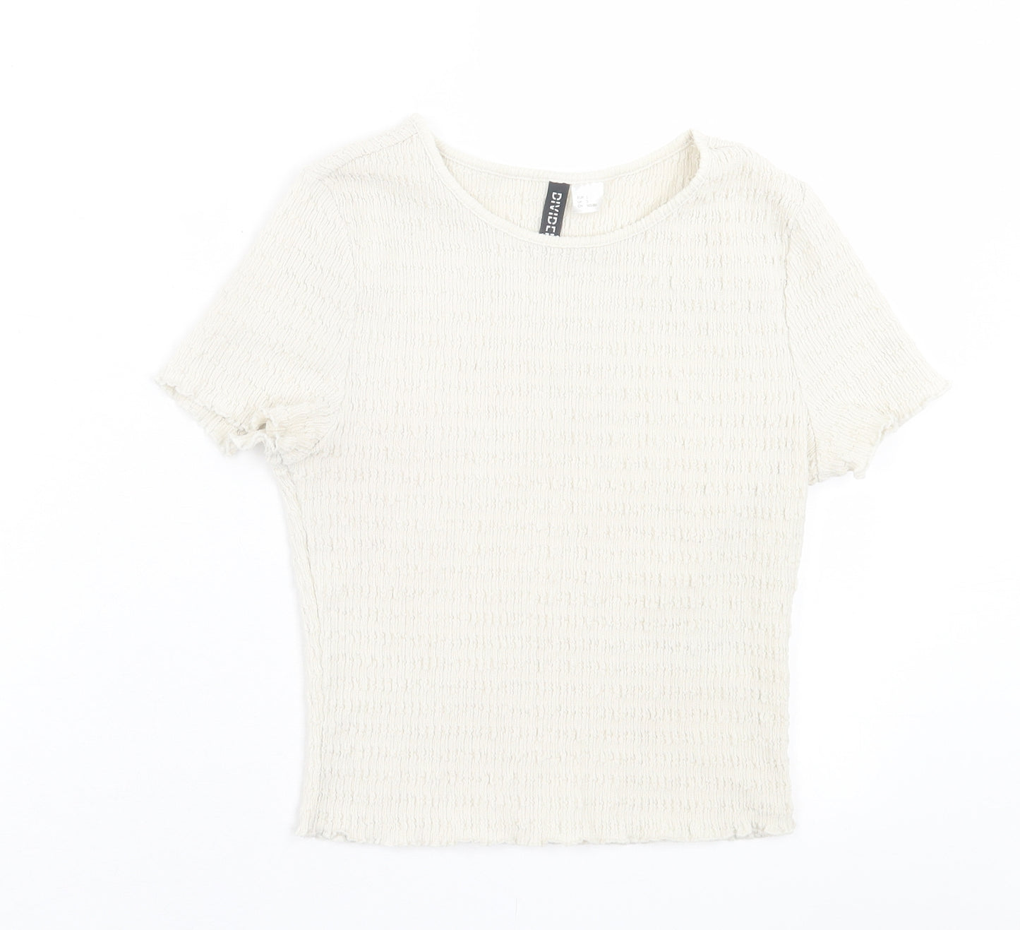 H&M Womens Ivory  Polyester Cropped T-Shirt Size S Crew Neck