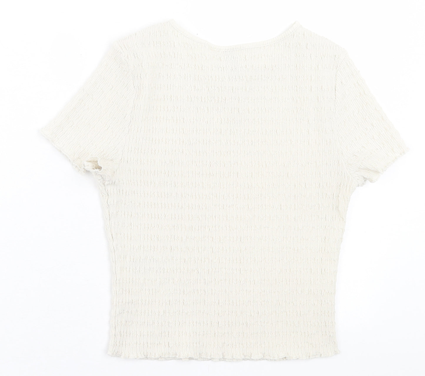 H&M Womens Ivory  Polyester Cropped T-Shirt Size S Crew Neck