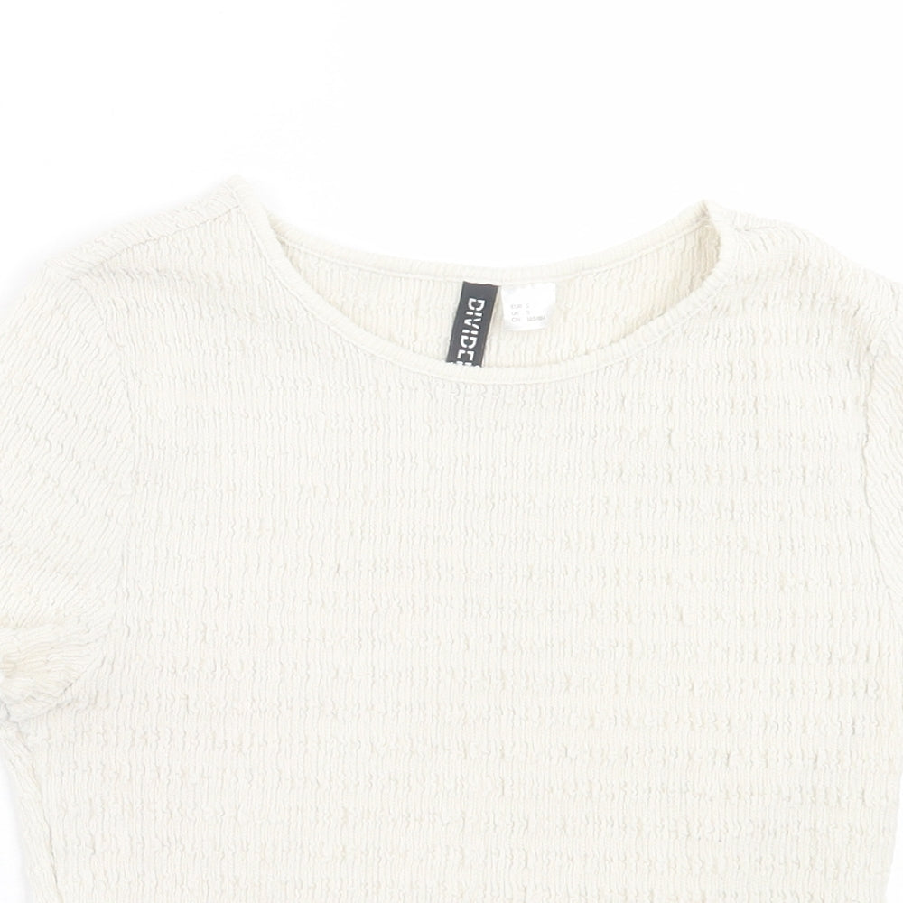 H&M Womens Ivory  Polyester Cropped T-Shirt Size S Crew Neck