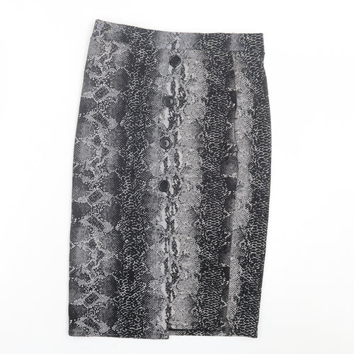 New Look Womens Grey Animal Print Polyester A-Line Skirt Size 8   Button