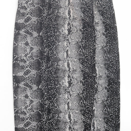 New Look Womens Grey Animal Print Polyester A-Line Skirt Size 8   Button