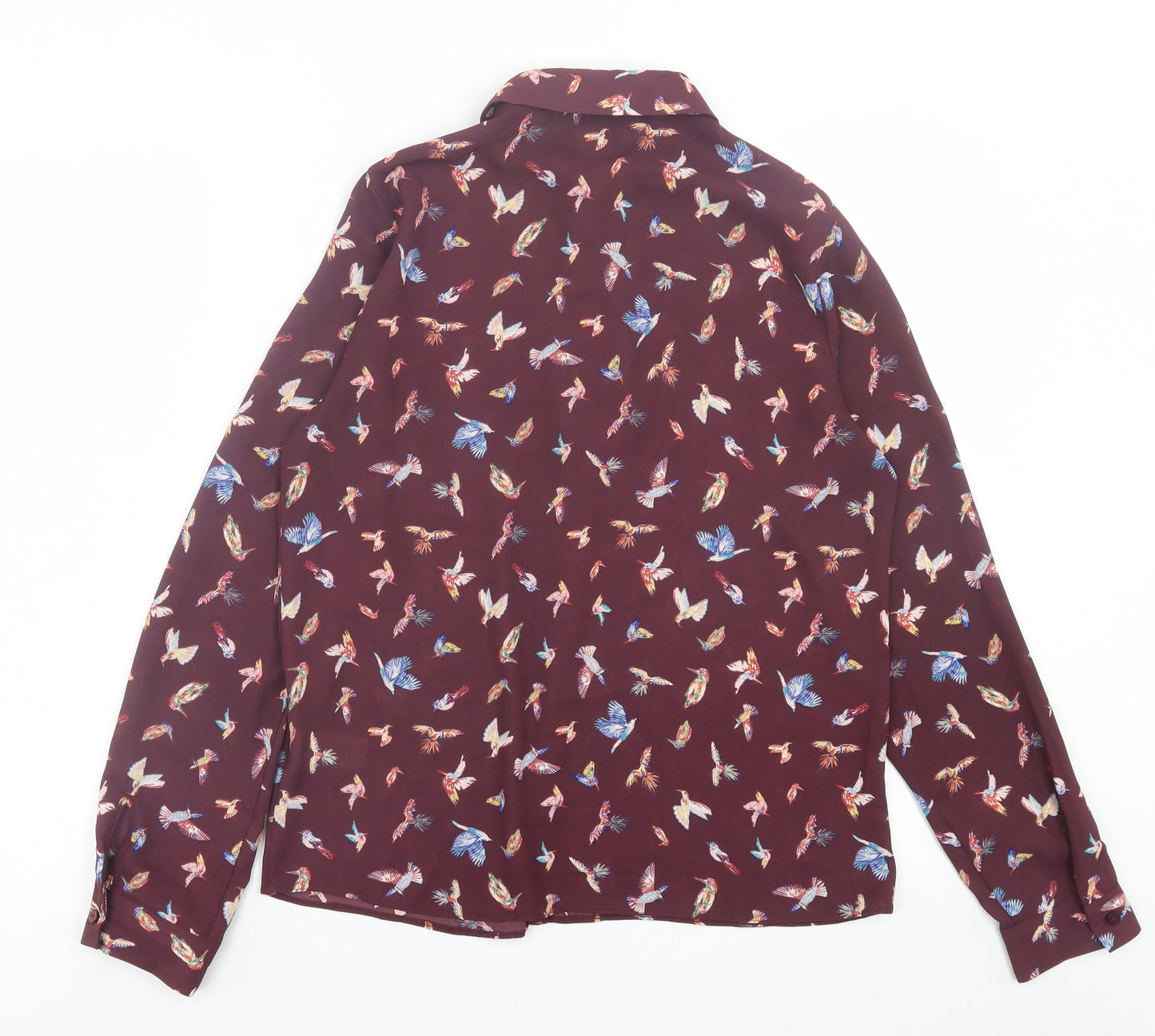 Primark Womens Purple Geometric Polyester Basic Button-Up Size 10 Collared