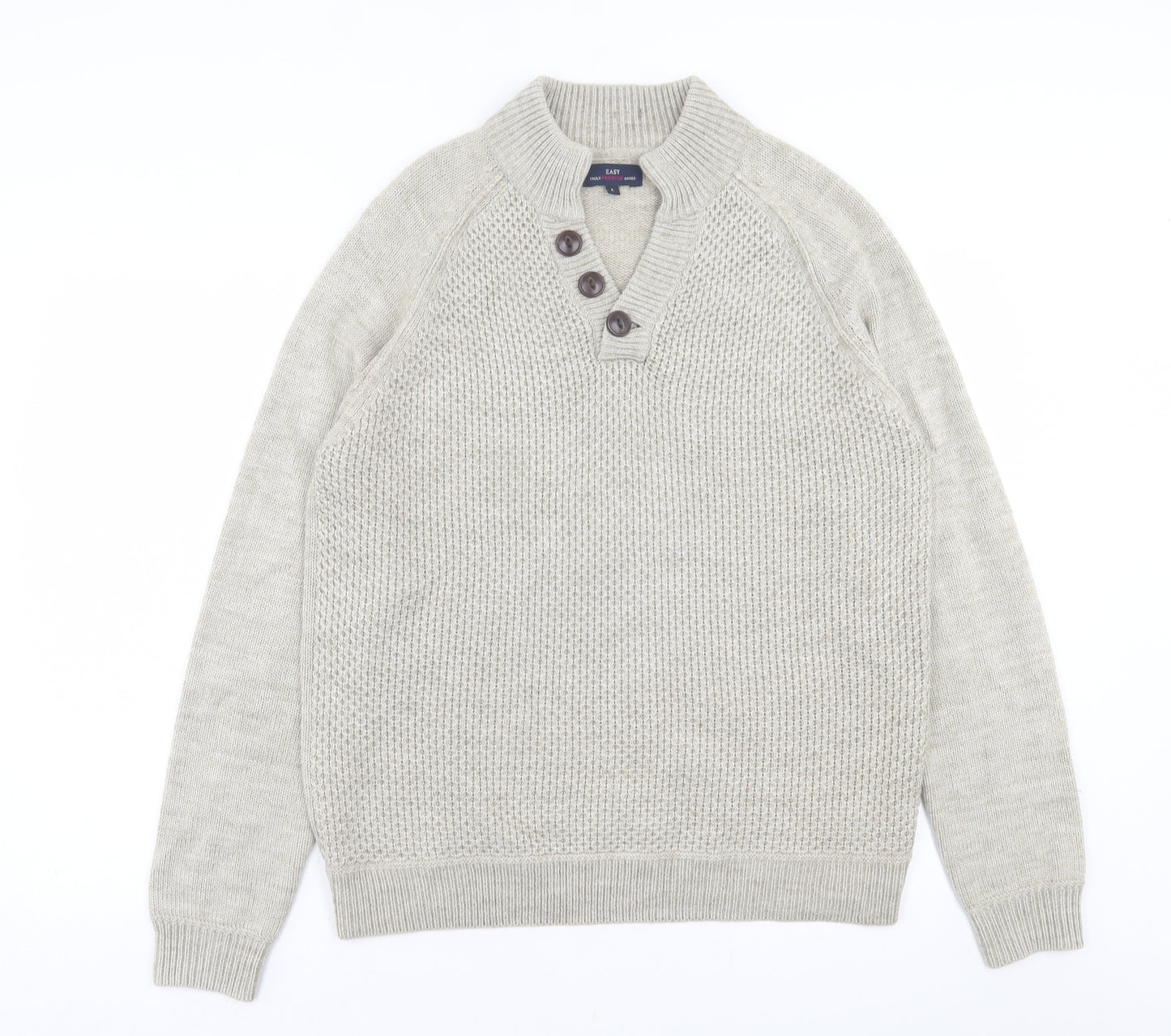 EAST Girls Beige V-Neck  Acrylic Pullover Jumper Size L  Pullover