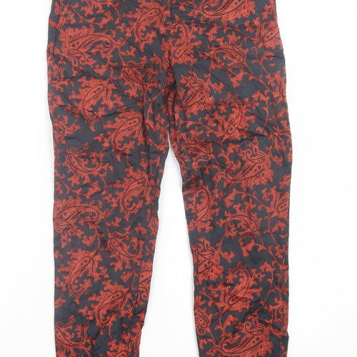 H&M Womens Orange Geometric Cotton Trousers  Size 8 L26 in Regular Hook & Eye