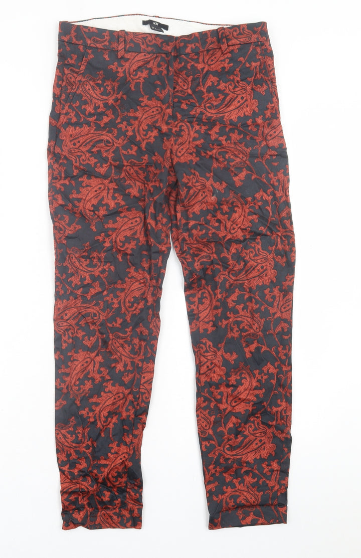 H&M Womens Orange Geometric Cotton Trousers  Size 8 L26 in Regular Hook & Eye