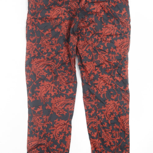 H&M Womens Orange Geometric Cotton Trousers  Size 8 L26 in Regular Hook & Eye