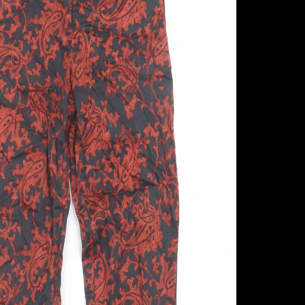 H&M Womens Orange Geometric Cotton Trousers  Size 8 L26 in Regular Hook & Eye