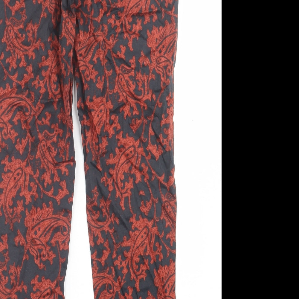 H&M Womens Orange Geometric Cotton Trousers  Size 8 L26 in Regular Hook & Eye