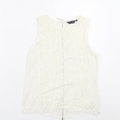 New Look Womens Ivory Floral Polyester Basic Tank Size 10 Crew Neck