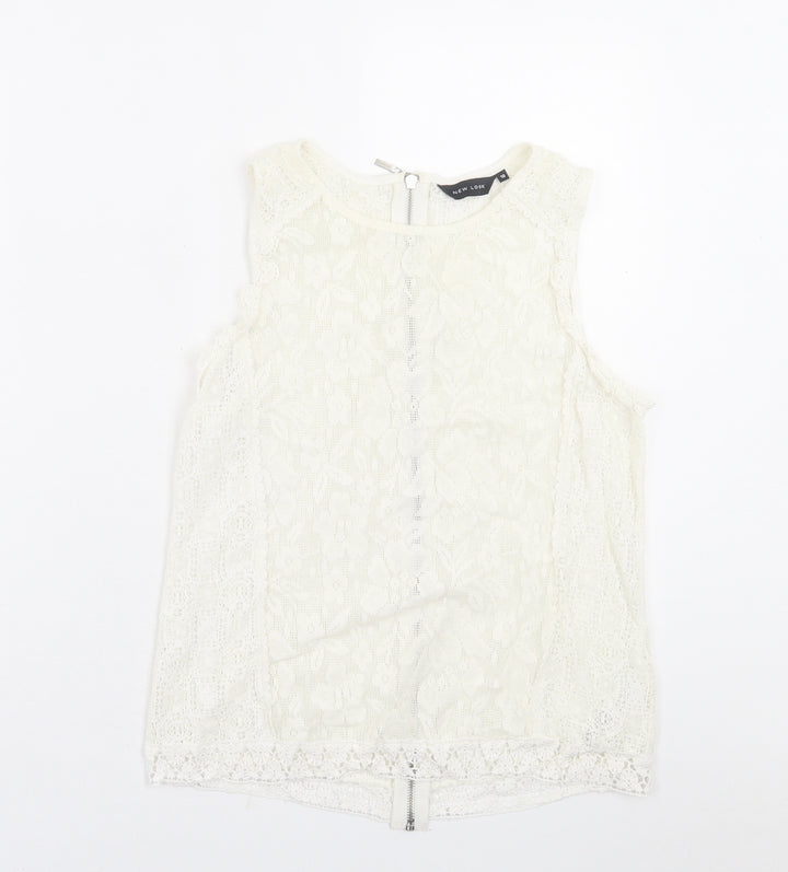 New Look Womens Ivory Floral Polyester Basic Tank Size 10 Crew Neck