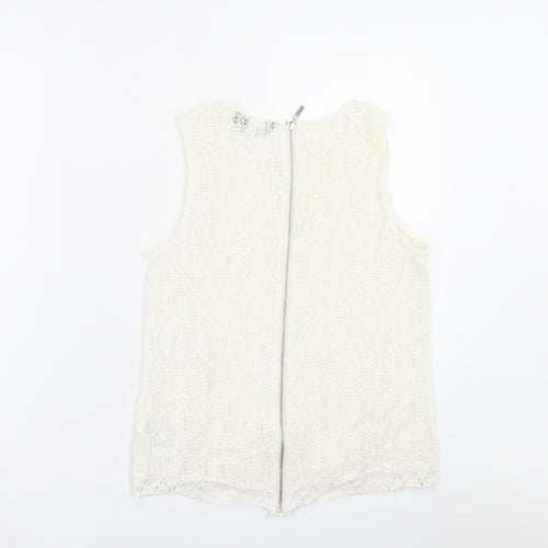 New Look Womens Ivory Floral Polyester Basic Tank Size 10 Crew Neck