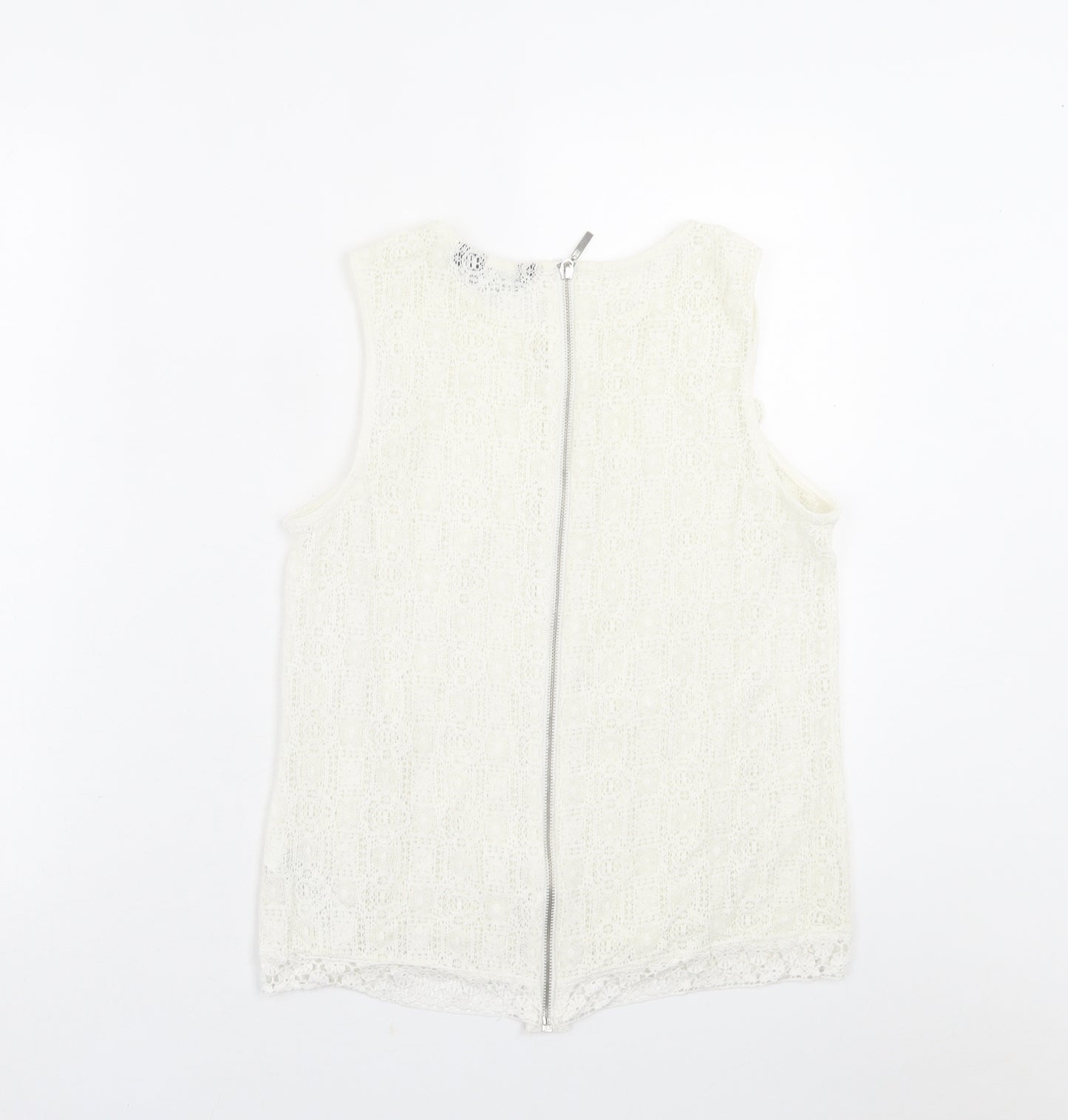 New Look Womens Ivory Floral Polyester Basic Tank Size 10 Crew Neck