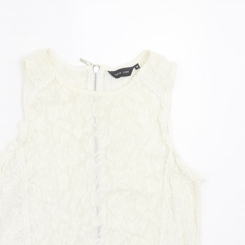 New Look Womens Ivory Floral Polyester Basic Tank Size 10 Crew Neck