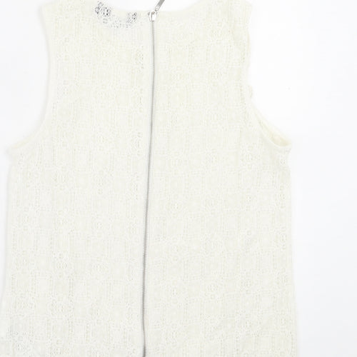 New Look Womens Ivory Floral Polyester Basic Tank Size 10 Crew Neck