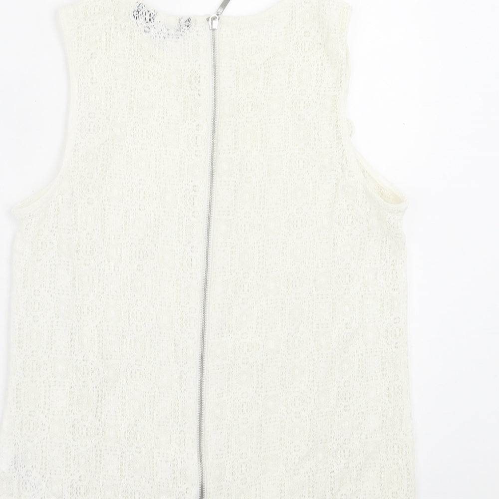 New Look Womens Ivory Floral Polyester Basic Tank Size 10 Crew Neck