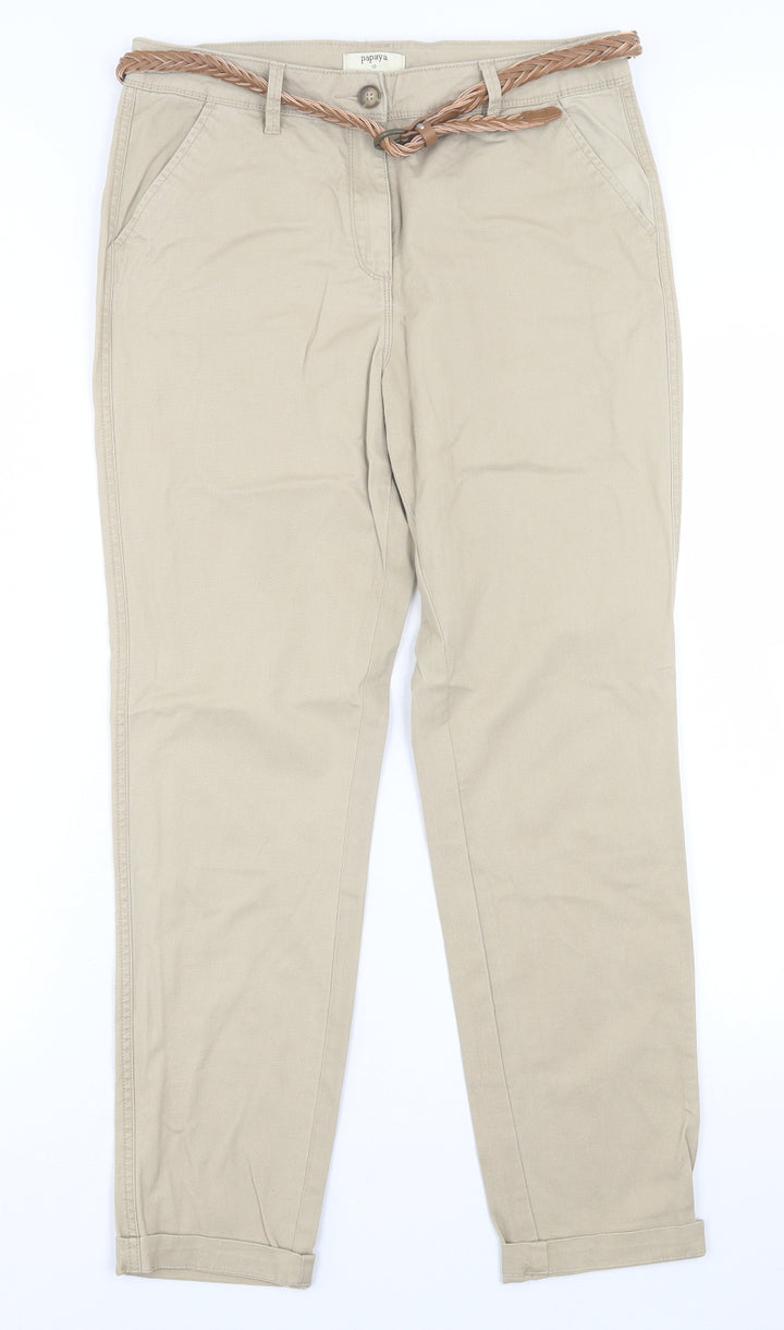 Papaya Womens Beige  Cotton Straight Jeans Size 10 L28 in Regular Button