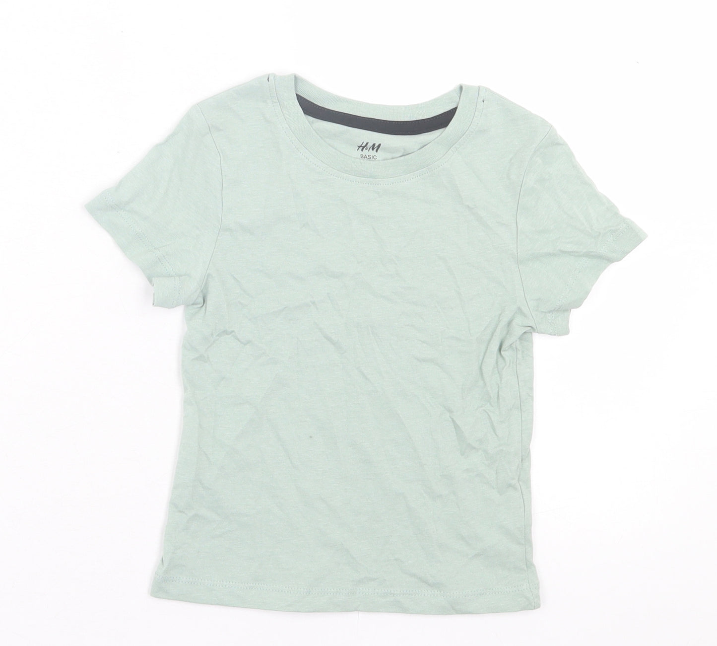 H&M Boys Green  Cotton Basic T-Shirt Size 2 Years Crew Neck Pullover