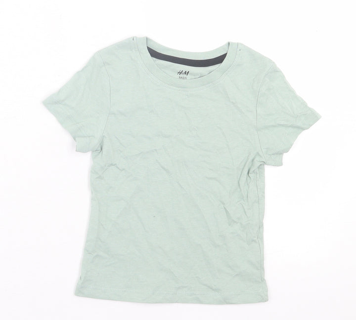 H&M Boys Green  Cotton Basic T-Shirt Size 2 Years Crew Neck Pullover