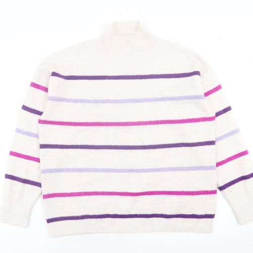 TU Womens Purple High Neck Striped Acrylic Pullover Jumper Size 12