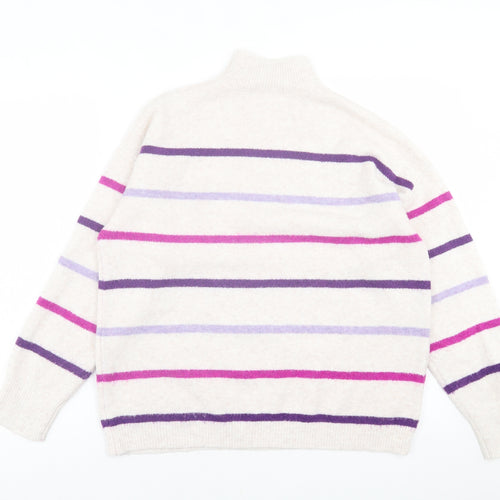 TU Womens Purple High Neck Striped Acrylic Pullover Jumper Size 12
