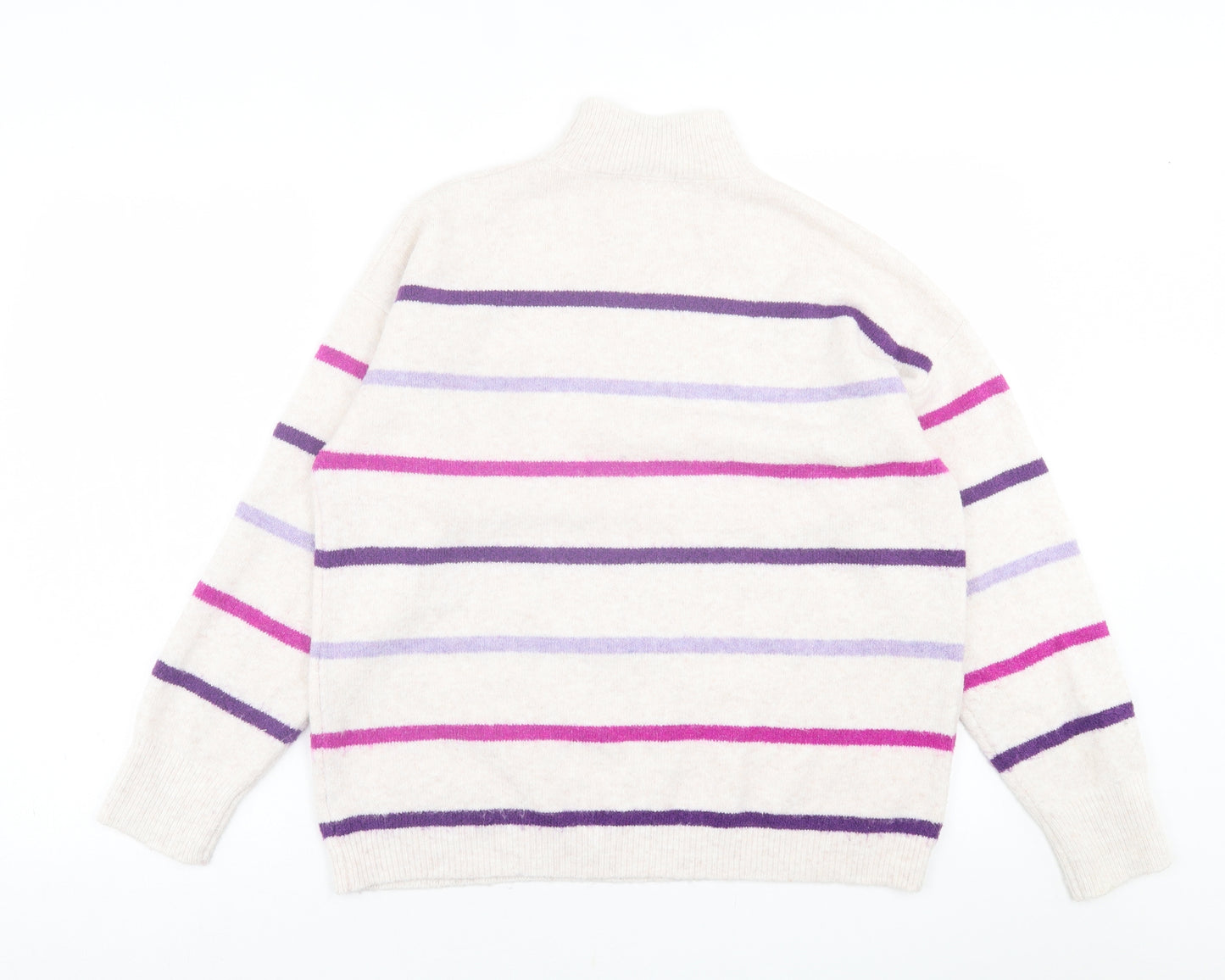 TU Womens Purple High Neck Striped Acrylic Pullover Jumper Size 12