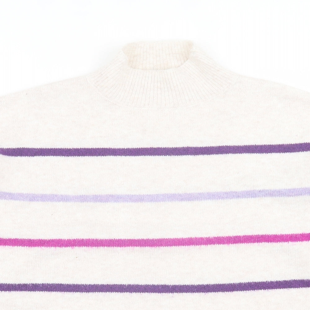 TU Womens Purple High Neck Striped Acrylic Pullover Jumper Size 12
