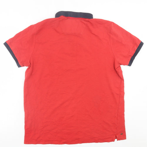Centered Mens Red  Cotton  Polo Size L Collared Button