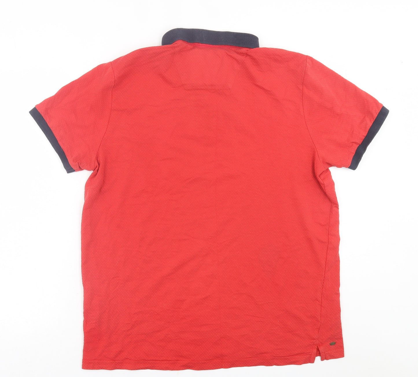 Centered Mens Red  Cotton  Polo Size L Collared Button
