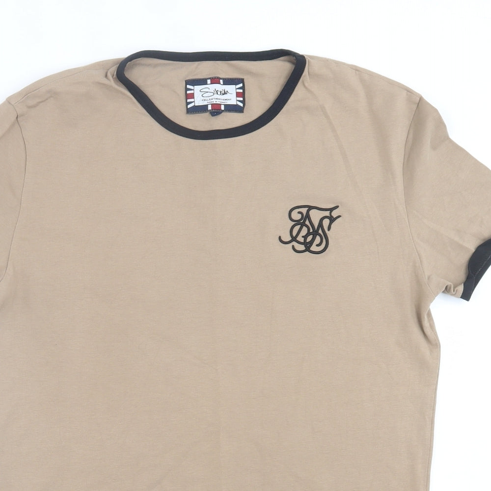sik# Mens Brown  Cotton  T-Shirt Size M Crew Neck
