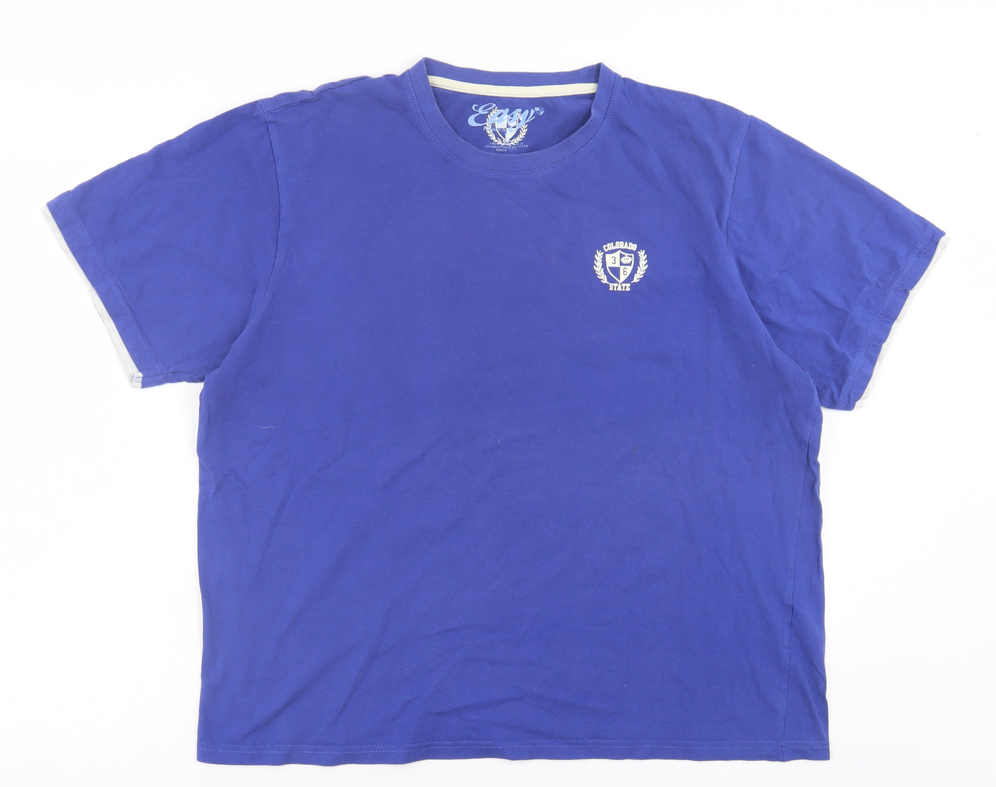 Easy Mens Blue  Cotton  T-Shirt Size L Crew Neck