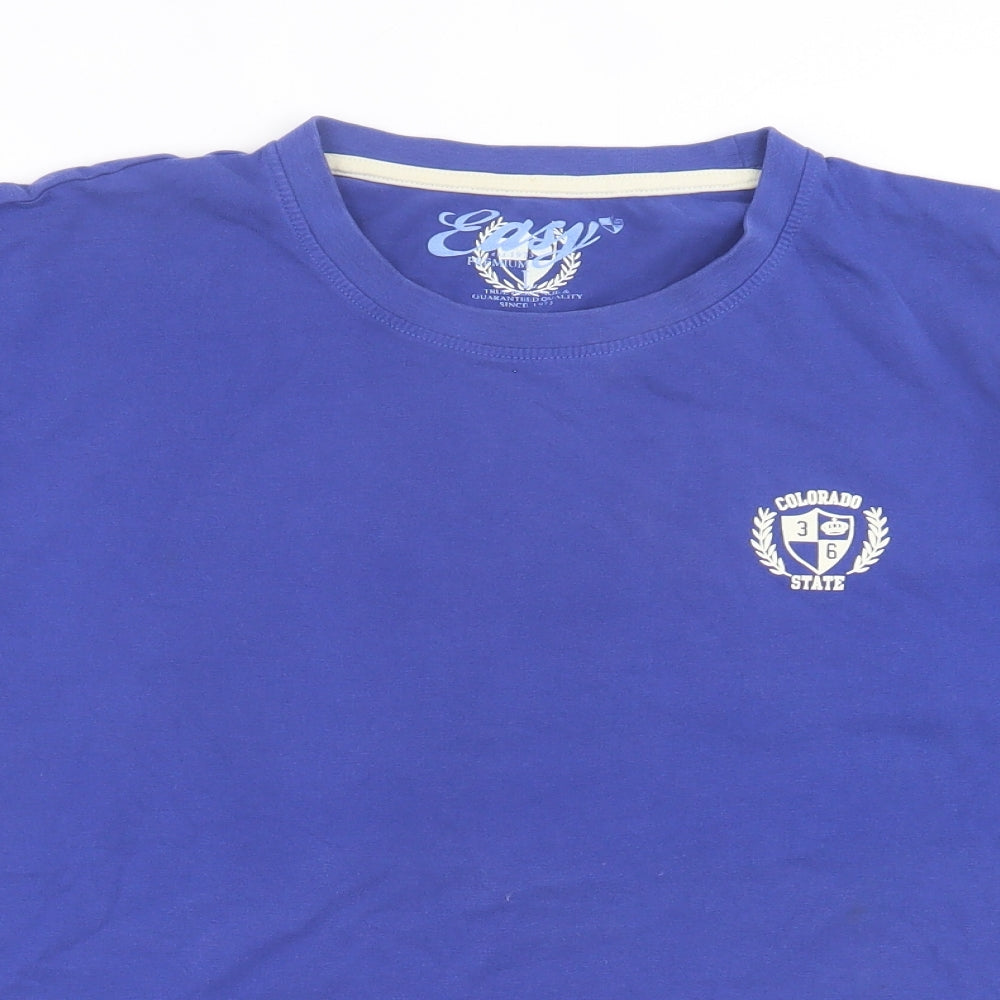 Easy Mens Blue  Cotton  T-Shirt Size L Crew Neck