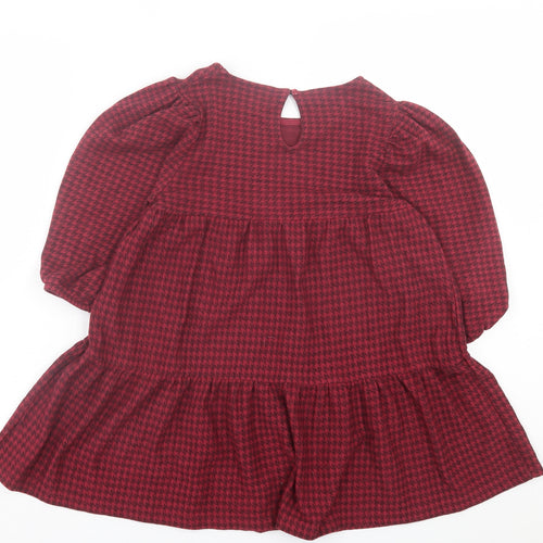 NEXT Girls Red Houndstooth Polyester A-Line  Size 11 Years  Crew Neck Button
