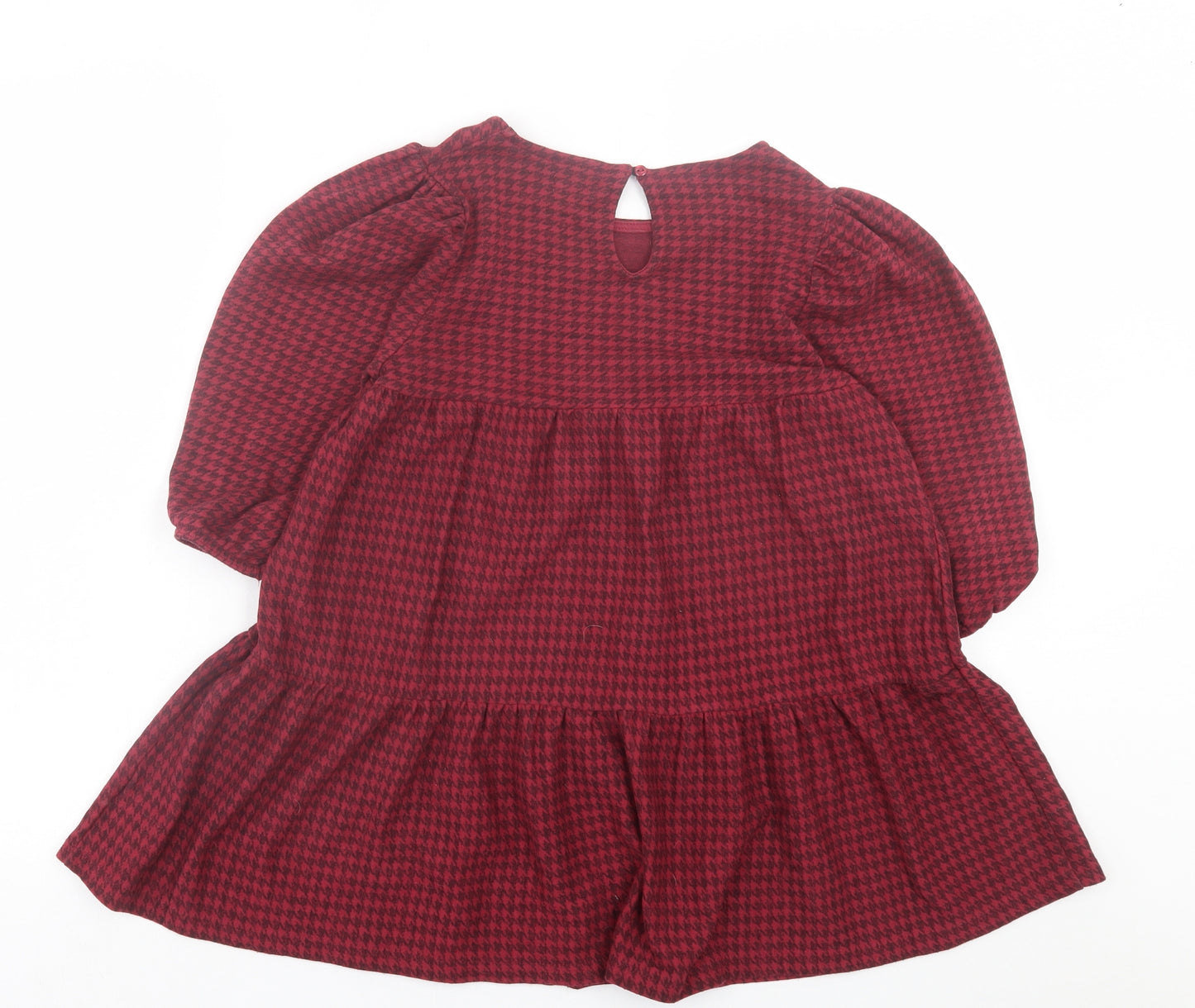 NEXT Girls Red Houndstooth Polyester A-Line  Size 11 Years  Crew Neck Button