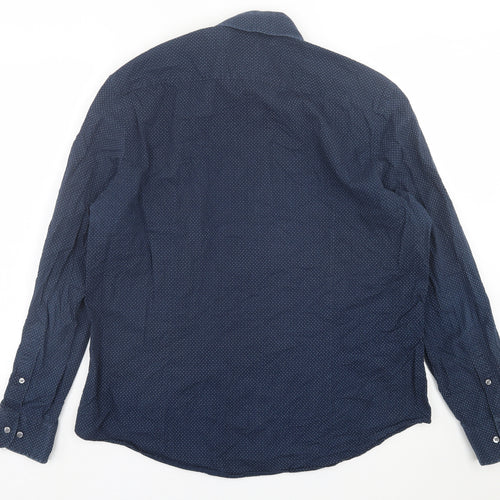 Montego Mens Blue Polka Dot Polyester  Button-Up Size L Collared Button