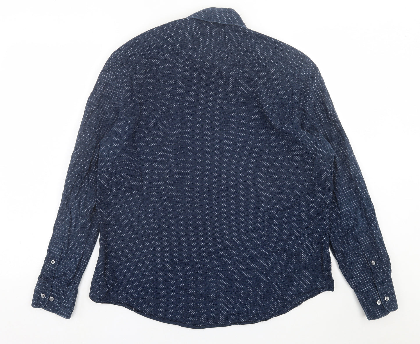 Montego Mens Blue Polka Dot Polyester  Button-Up Size L Collared Button