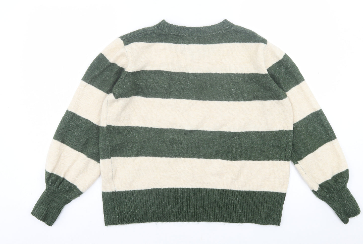 ICHI Womens Green Crew Neck Striped Acrylic Pullover Jumper Size XL
