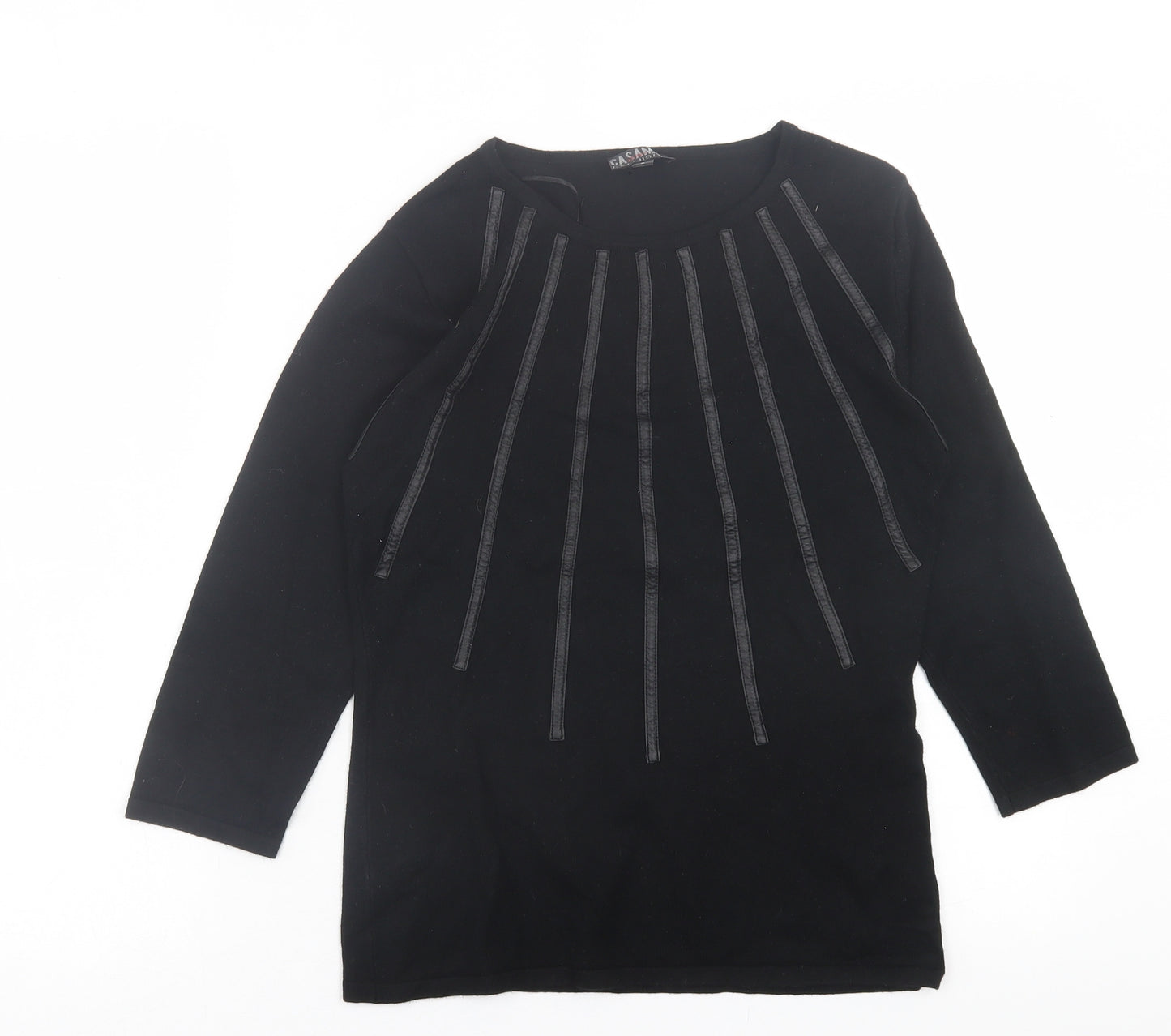 Casamia  Womens Black Crew Neck Striped Viscose Pullover Jumper Size S