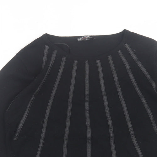 Casamia  Womens Black Crew Neck Striped Viscose Pullover Jumper Size S