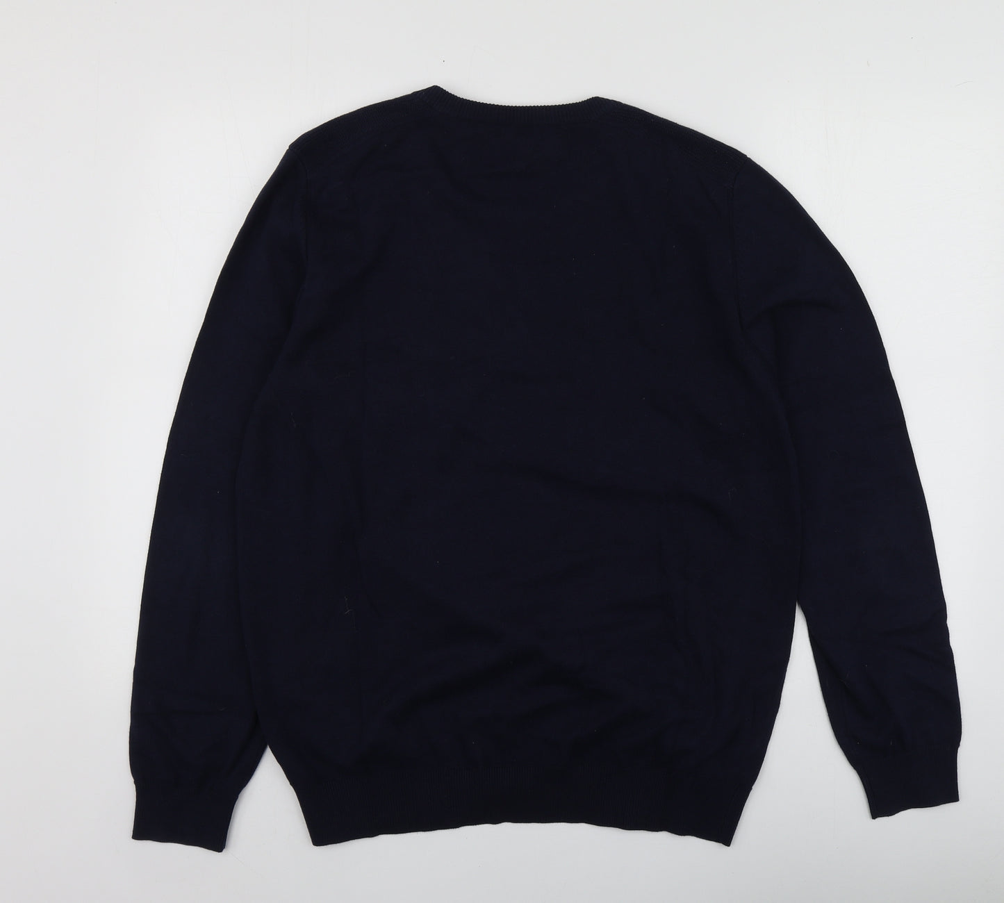 Ben Sherman Mens Blue Round Neck  Cotton Pullover Jumper Size L