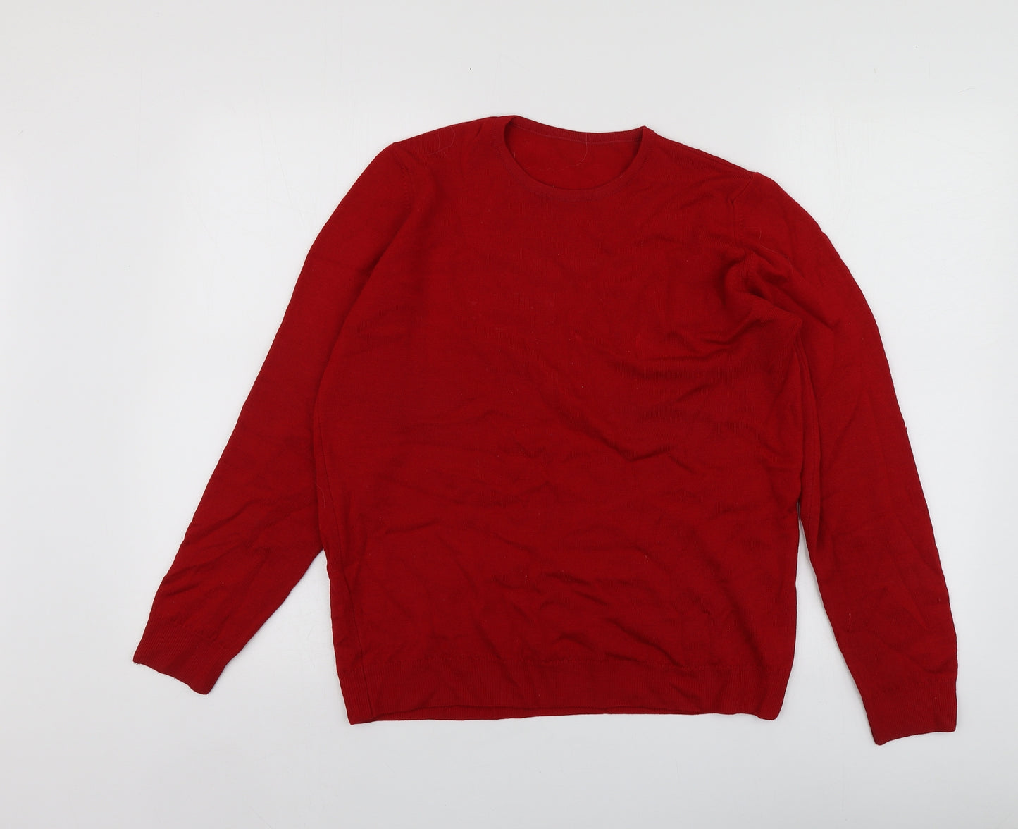 M&S Womens Red Round Neck  Wool Pullover Jumper Size 10
