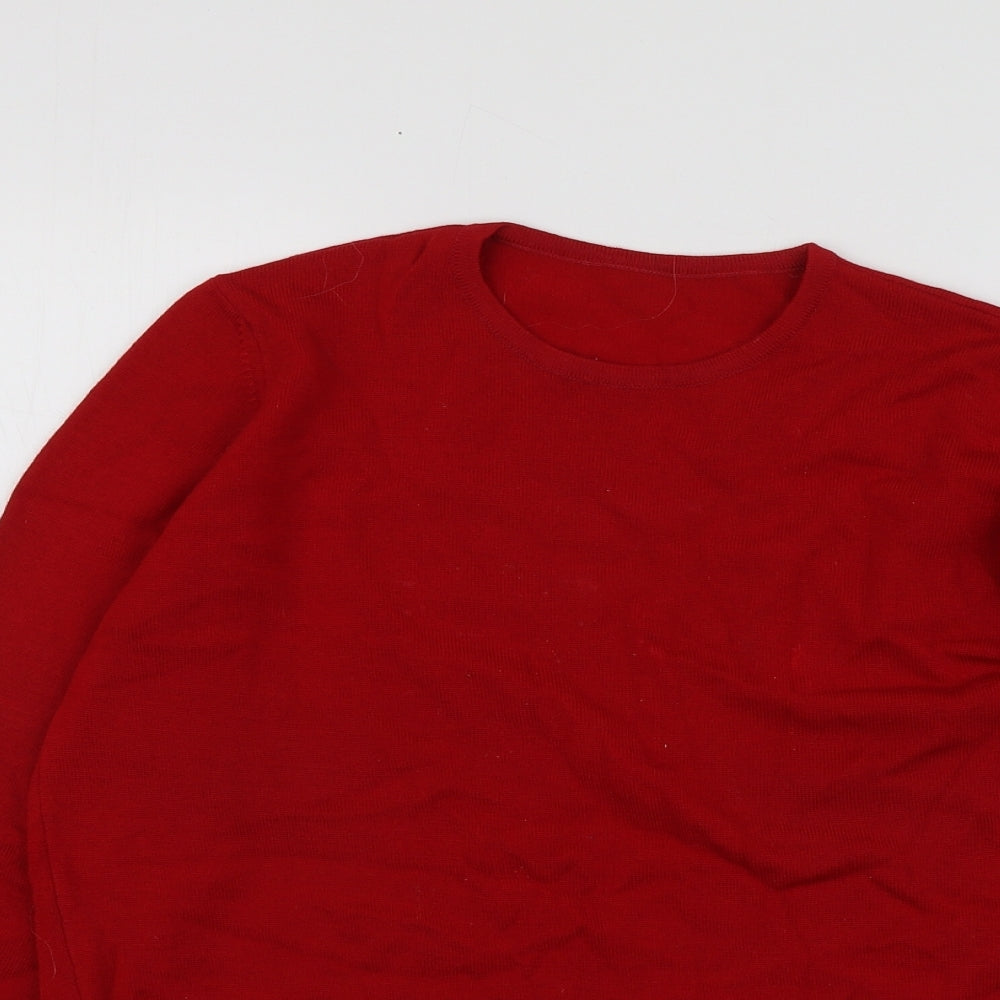 M&S Womens Red Round Neck  Wool Pullover Jumper Size 10