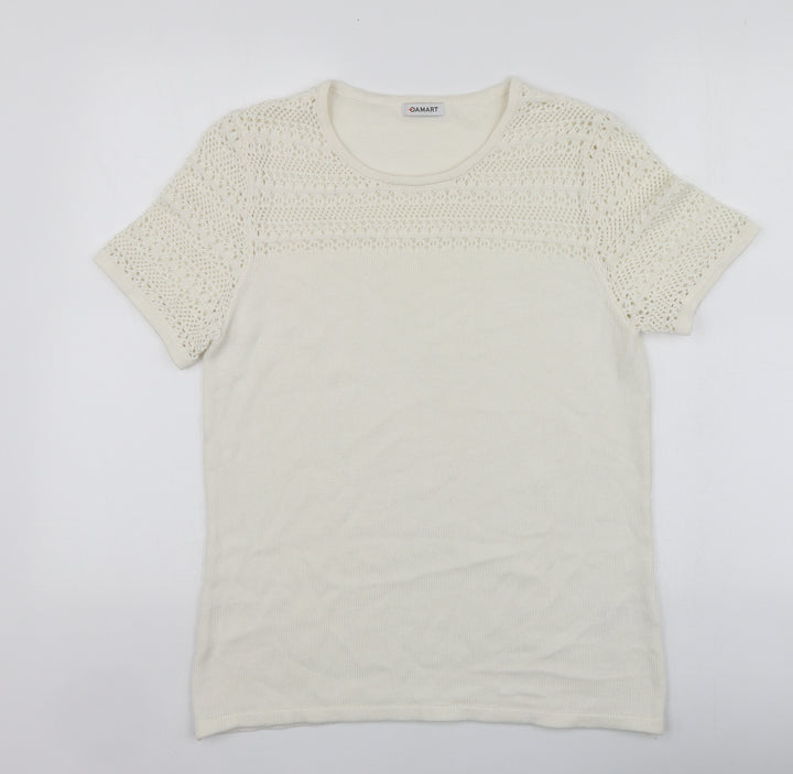 Damart Womens White Round Neck Acrylic Henley Jumper Size M