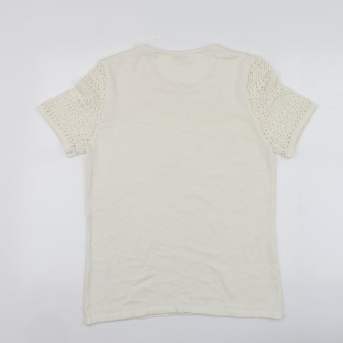 Damart Womens White Round Neck  Acrylic Henley Jumper Size M
