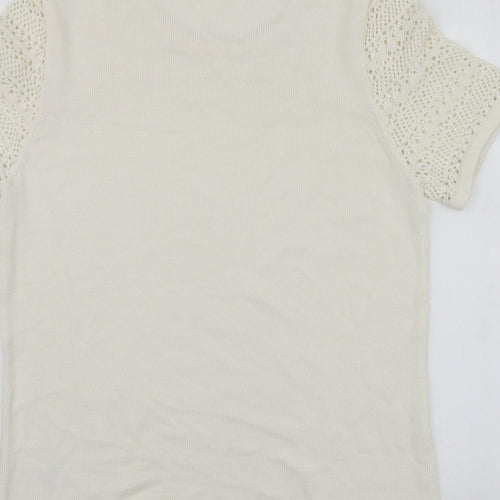 Damart Womens White Round Neck  Acrylic Henley Jumper Size M