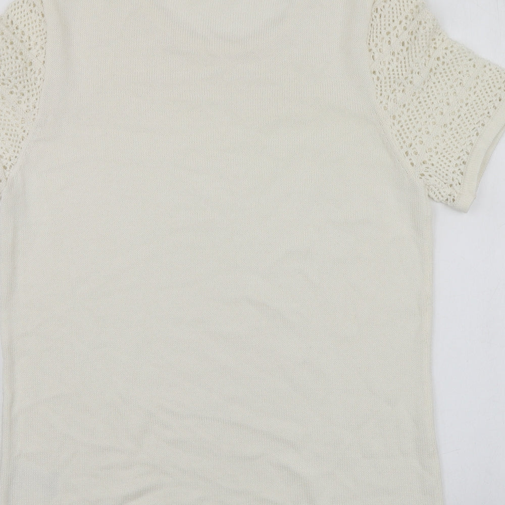Damart Womens White Round Neck  Acrylic Henley Jumper Size M