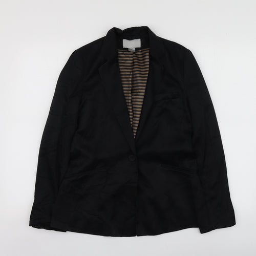 H&M Womens Black  Viscose Jacket Suit Jacket Size 36