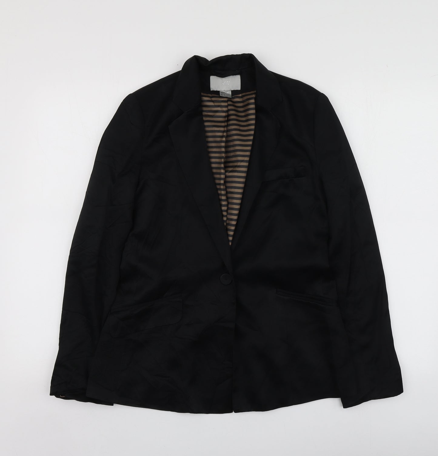 H&M Womens Black  Viscose Jacket Suit Jacket Size 36