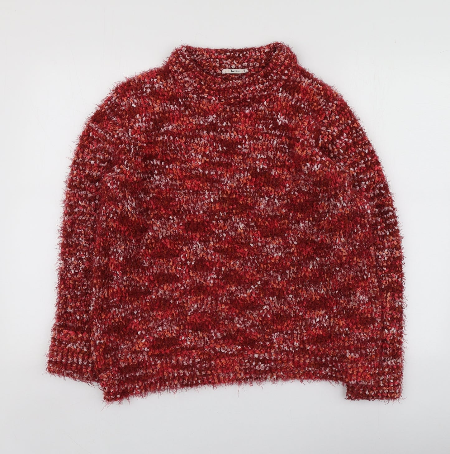 TU Womens Red High Neck  Polyester Pullover Jumper Size 10