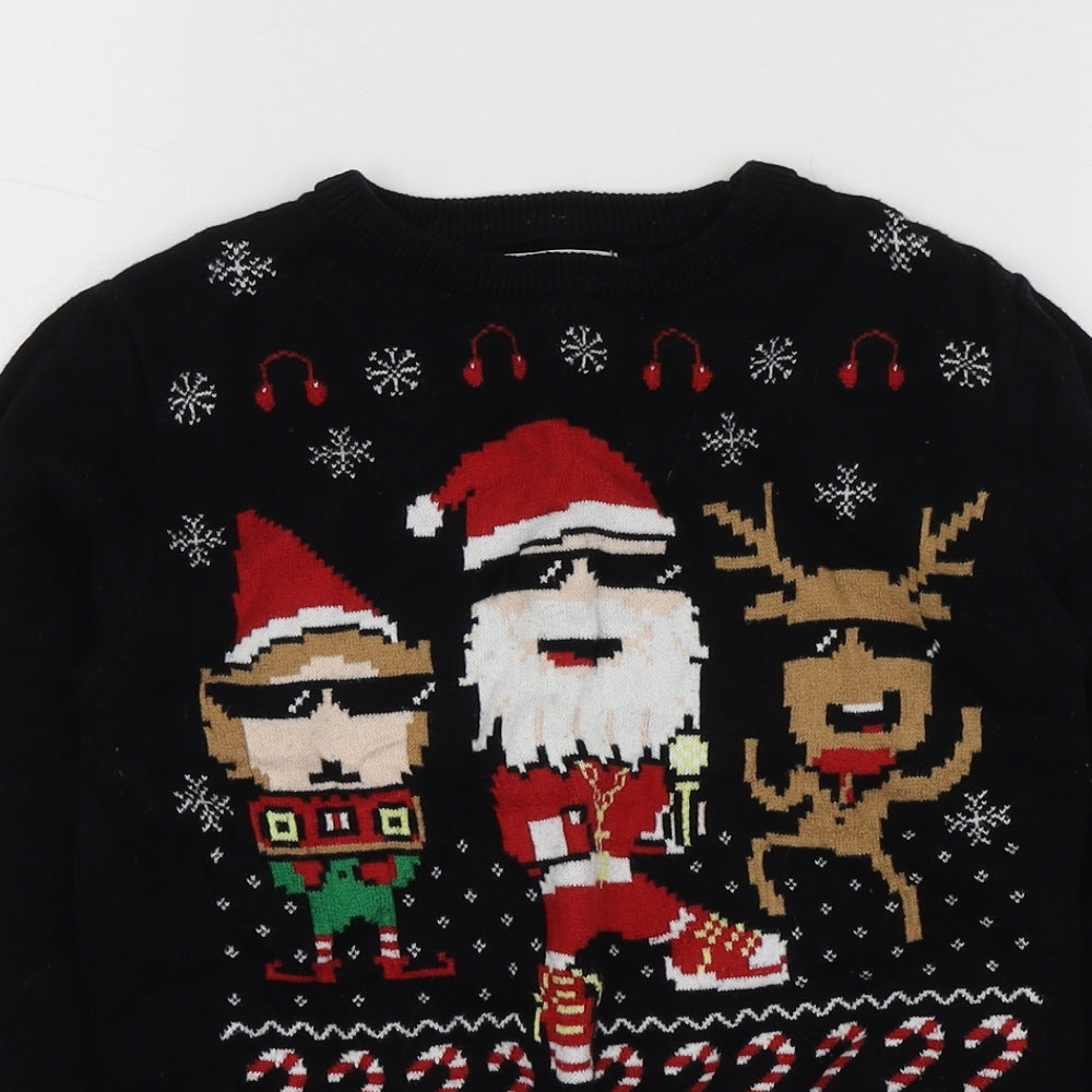 Primark Boys Black Round Neck Geometric Cotton Pullover Jumper Size 8-9 Years   - Santa Jumper